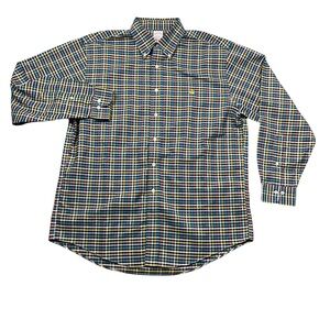 Brooks Brothers Large Plaid Check Multi Color Golden Sheep Long Sleeve 100% Cott